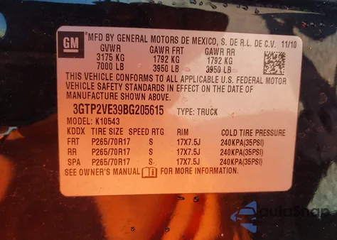 2011 GMC Sierra 1500 Sle z USA, uszkodzony, nr VIN 3GTP2VE39BG205615